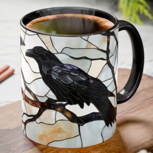 Stained glass raven coffee mug.