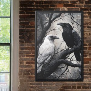 Black and albino white ravens in a tree.