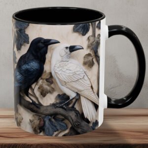 Black & albino white ravens or crows coffee mug.