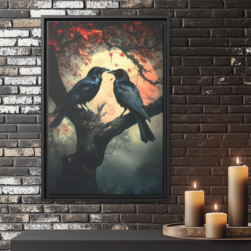 Two ravens under the full moon art print.