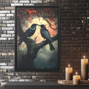Two ravens under the full moon art print.