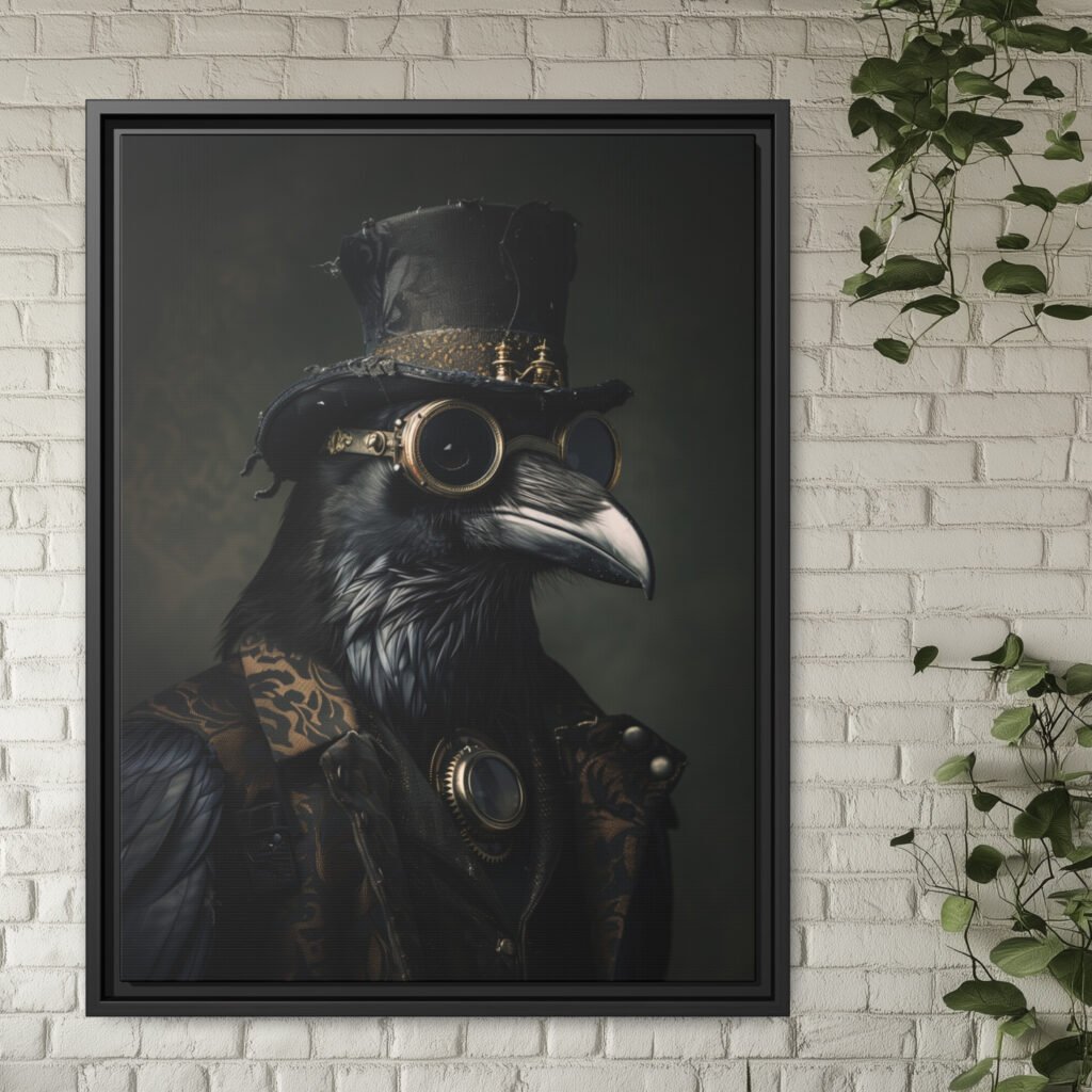 Steampunk raven wall decor. Poster, framed or unframed canvas.