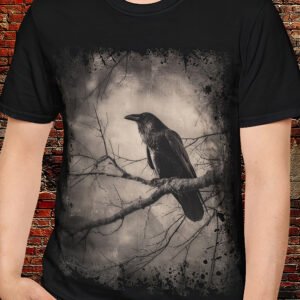Gothic Raven at Night T-Shirt – Dark Academia Sepia Crow Art Tee