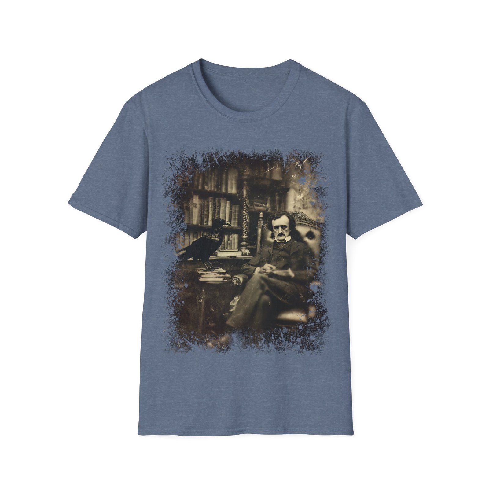 Edgar Allan Poe & Raven Gothic Library T-Shirt – Vintage Sepia Literary Art Tee - Image 7
