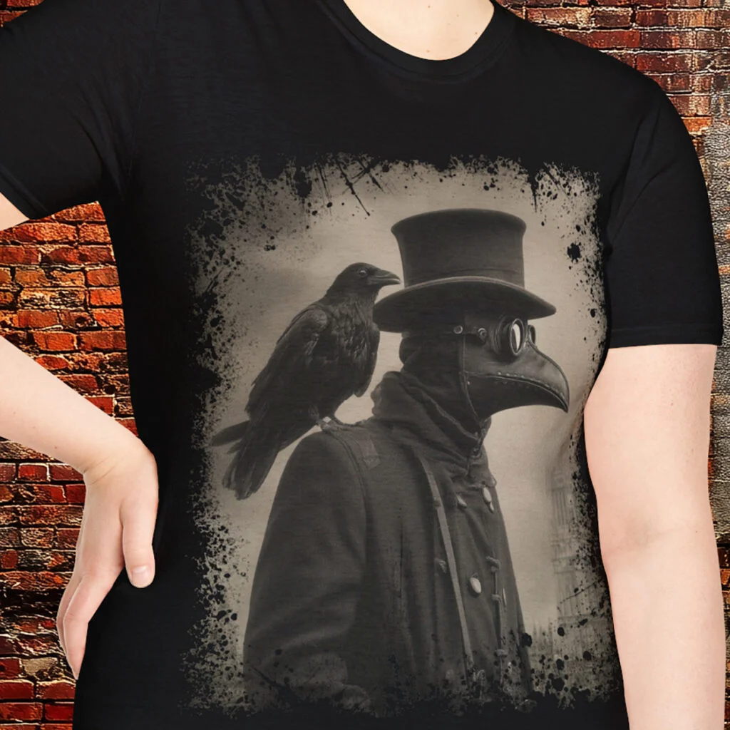 Vintage Plague doctor and raven t-shirt.