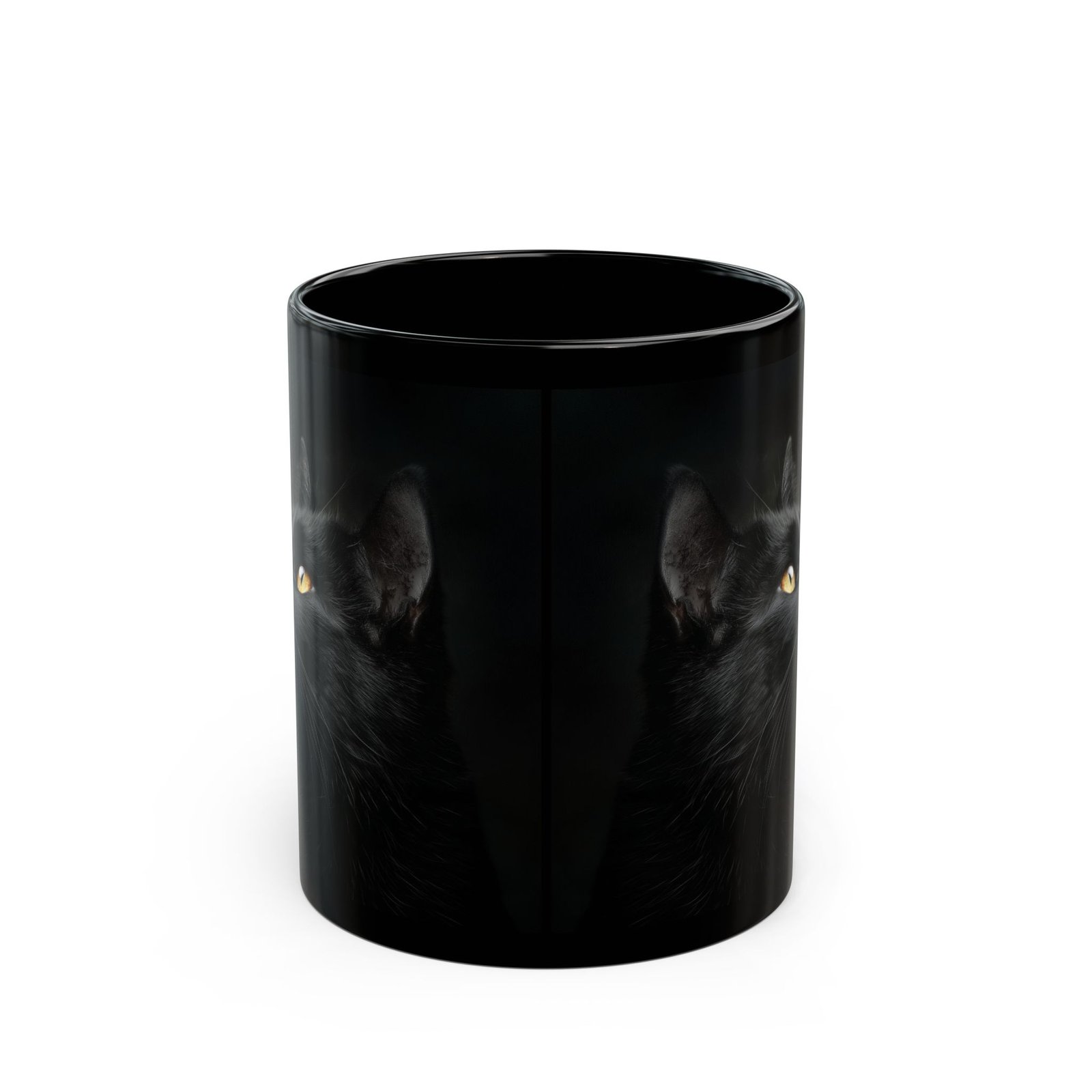 Black Cat Portrait Mug – Gothic Golden Eye Ceramic Coffee Cup - Image 4