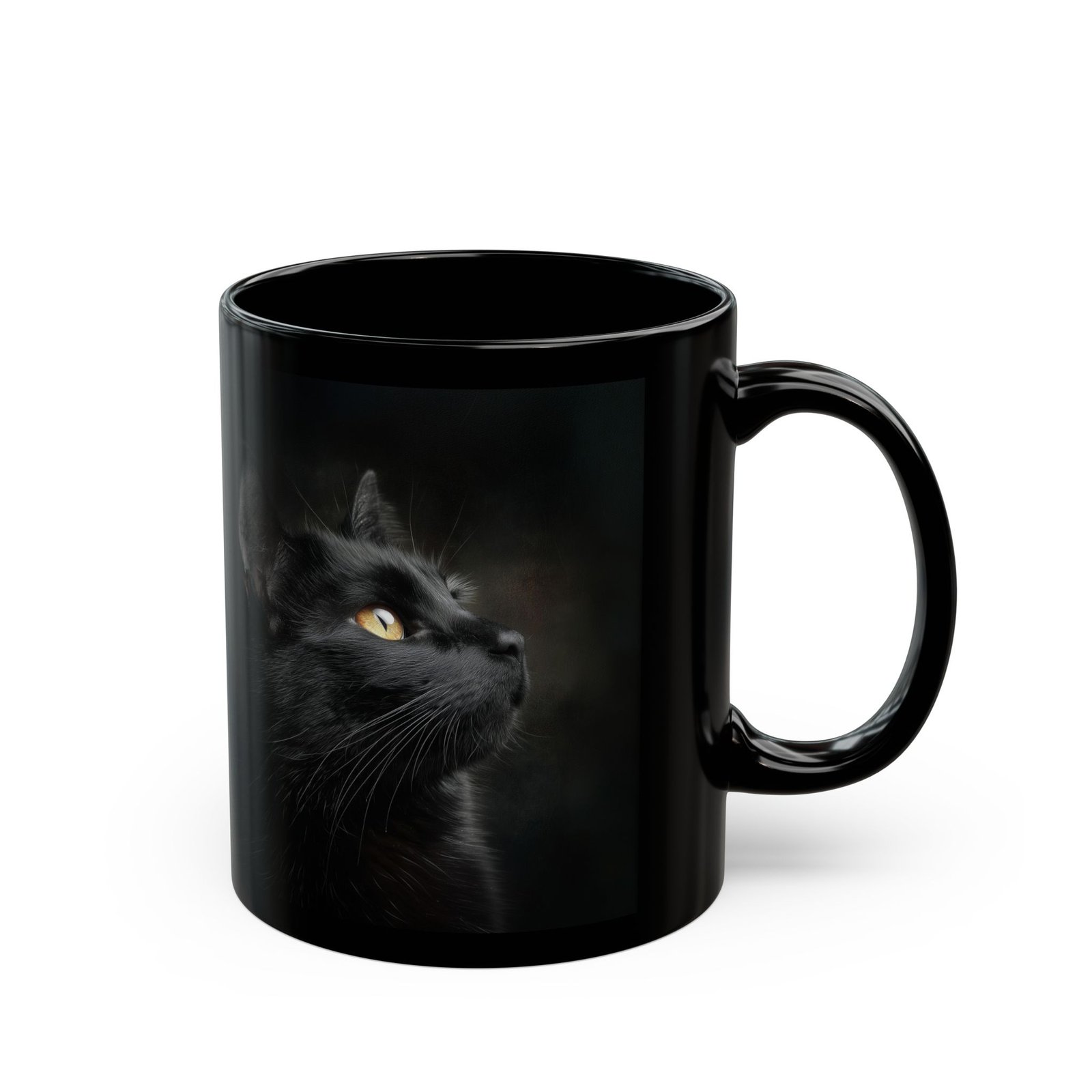 Black Cat Portrait Mug – Gothic Golden Eye Ceramic Coffee Cup - Image 2