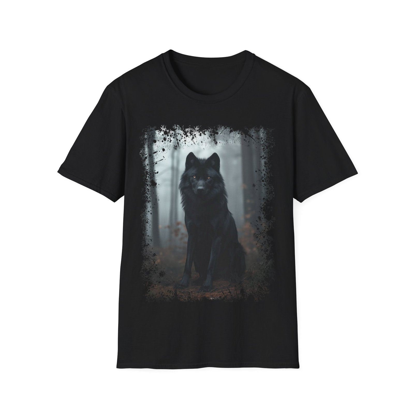 Black Wolf Graphic T-Shirt — Mystical Forest Wolf Tee - Image 2