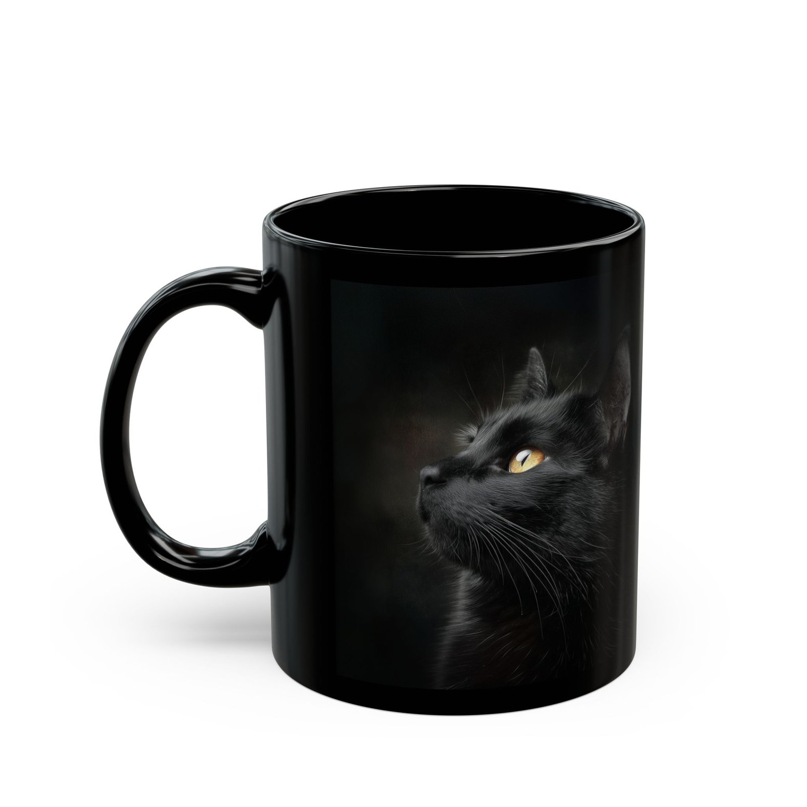Black Cat Portrait Mug – Gothic Golden Eye Ceramic Coffee Cup - Image 3