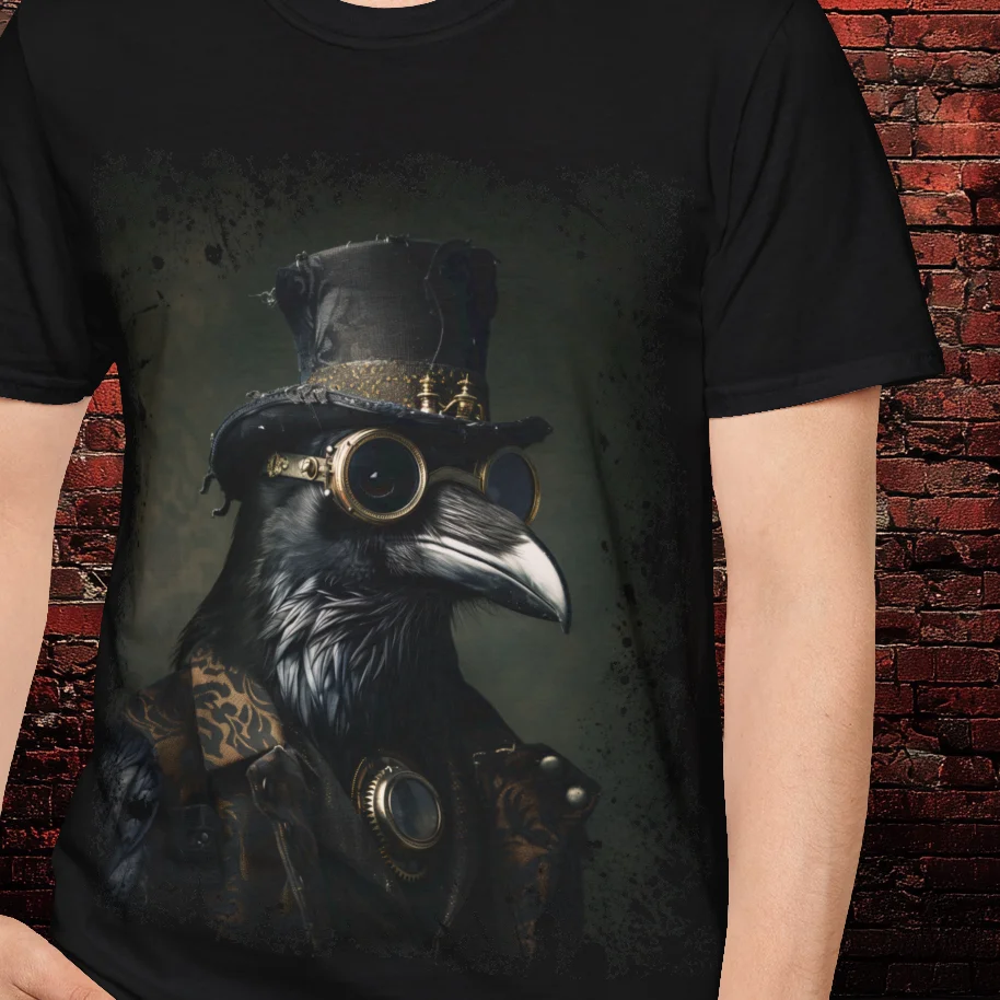 Steampunk raven in top hat and goggles t-shirt.